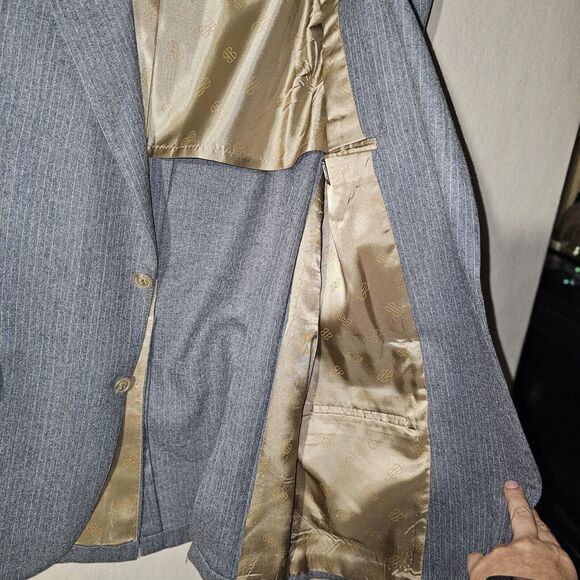 Bill Blass Pure Wool Blazer Mens Size 40R Gray With Pastel Pinstripes Small FLAW - Picture 13 of 16